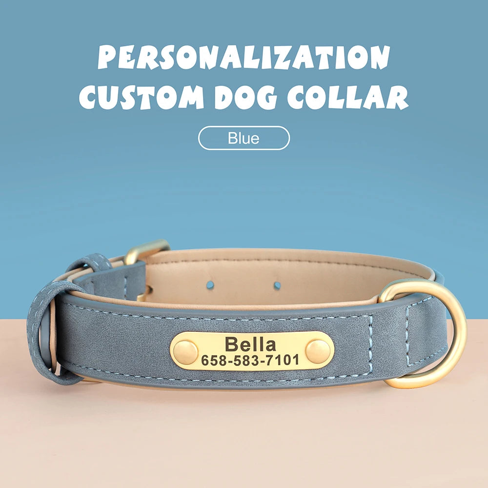 🇫🇷 Collier pour chien en cuir PU personnalisé – Gravure gratuite du nom et de l’ID, pour chiens petits, moyens et grands 🇬🇧 Personalized PU Leather Dog Collar – Free name & ID engraving for small, medium & large dogs