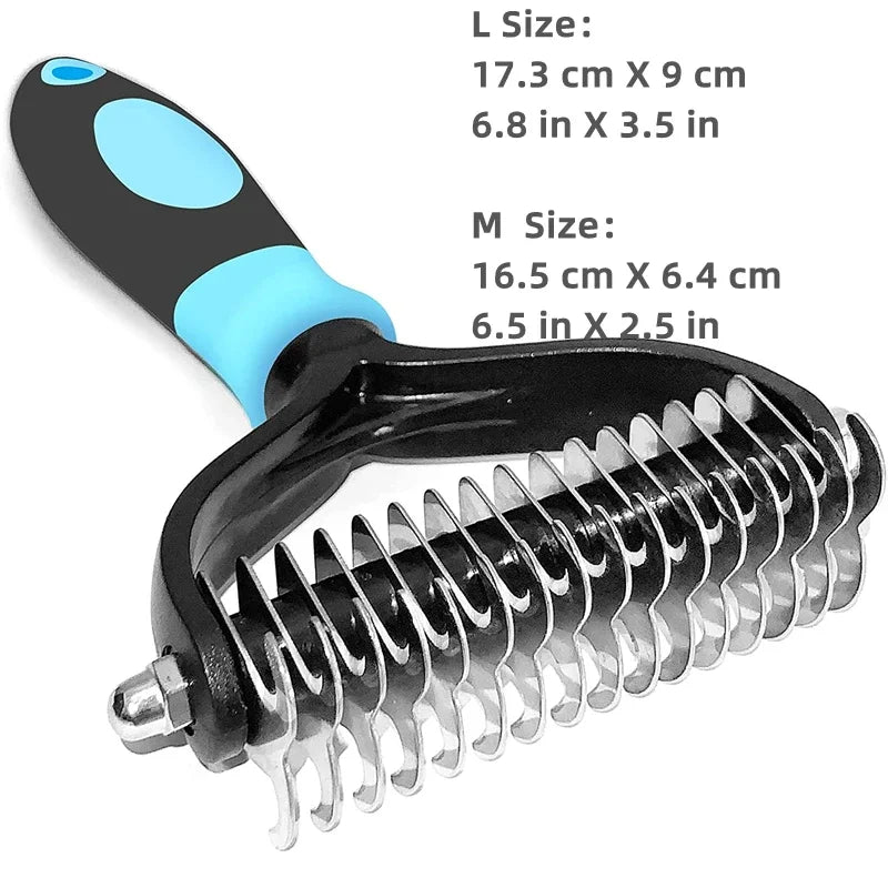 🇫🇷 Brosse pro anti-mue 2 faces pour chiens, chats et chiots – Démêlage, sous-poil et poils morts. 🇬🇧 Pro 2-sided deshedding brush for dogs, cats & puppies – Dematting, undercoat & loose hair.