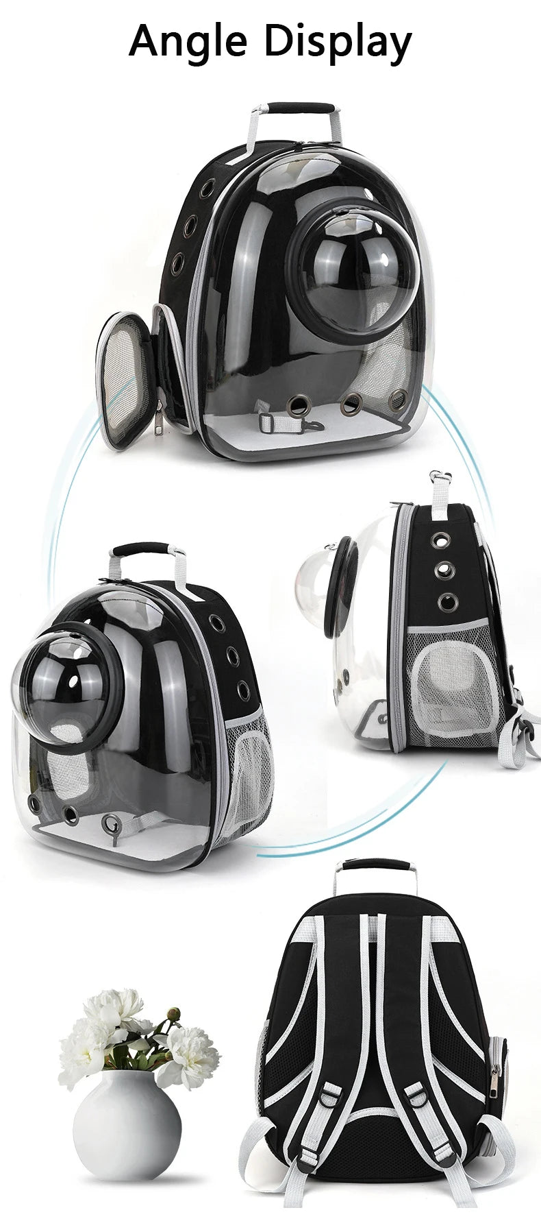 🇫🇷 Sac à dos capsule transparent pour chat et petit chien – Sac de transport respirant et portable 🇬🇧 Transparent Capsule Pet Backpack – Breathable and portable carrier for cats & small dogs