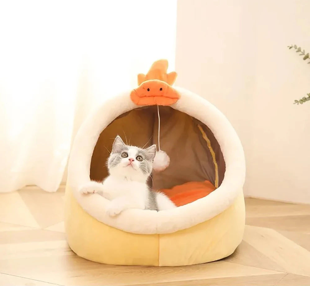 🇫🇷 Lit pour chat sommeil profond – Design cartoon, pliable, amovible et lavable, en forme de sac ou grotte pour petit chien ou chat 🇬🇧 Deep Sleep Cat Bed – Cartoon Style, Foldable, Removable & Washable Cave Bag Mat for Small Dogs or Cats