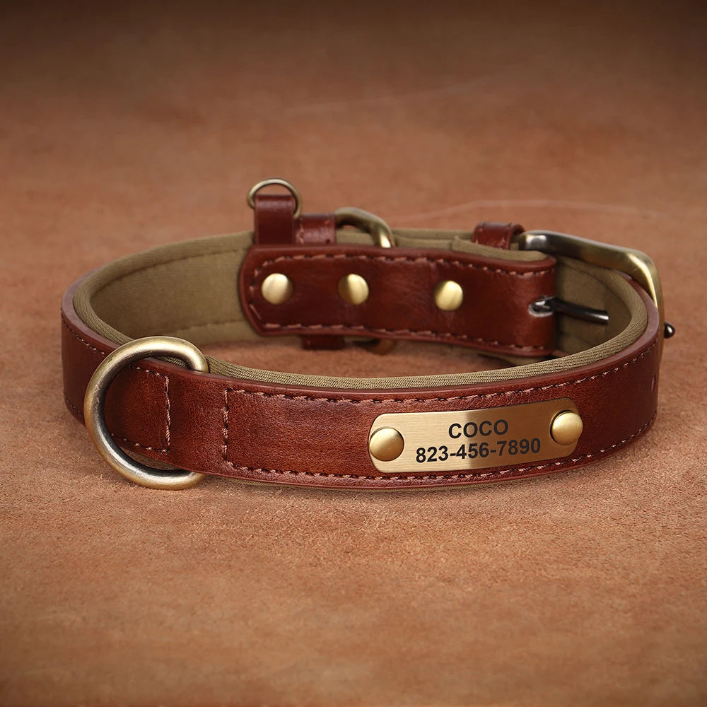 🇫🇷 Collier pour chien en cuir PU personnalisé – Gravure gratuite du nom et de l’ID, pour chiens petits, moyens et grands 🇬🇧 Personalized PU Leather Dog Collar – Free name & ID engraving for small, medium & large dogs