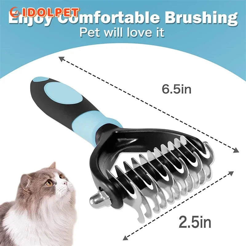 🇫🇷 Brosse pro anti-mue 2 faces pour chiens, chats et chiots – Démêlage, sous-poil et poils morts. 🇬🇧 Pro 2-sided deshedding brush for dogs, cats & puppies – Dematting, undercoat & loose hair.