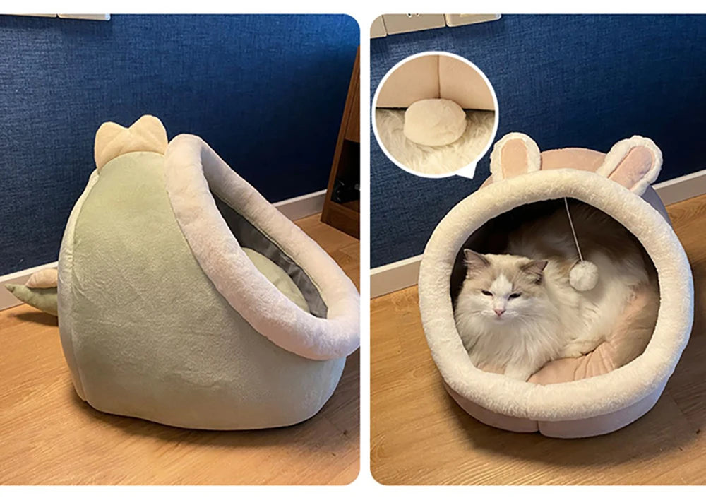 🇫🇷 Lit pour chat sommeil profond – Design cartoon, pliable, amovible et lavable, en forme de sac ou grotte pour petit chien ou chat 🇬🇧 Deep Sleep Cat Bed – Cartoon Style, Foldable, Removable & Washable Cave Bag Mat for Small Dogs or Cats