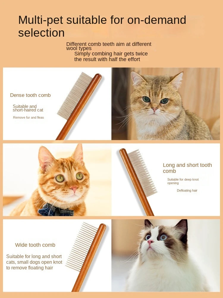 🇫🇷 Peigne en acier inoxydable pour chat, manche bois, retire poils morts – Toilettage chat/chien. 🇬🇧 Stainless steel cat comb, wooden handle, removes loose hair – Cat/dog grooming.