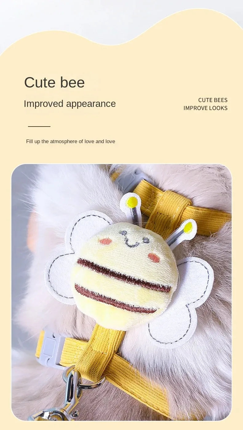 🇫🇷 Harnais + laisse + collier pour chat – Ensemble réglable motif abeille, double épaisseur, idéal pour chiens/chats de petite à moyenne taille 🇬🇧 Cat Harness Leash Collar Set – Adjustable Bee Design, Double Layer for Small & Medium Pets, Outdoor Walking