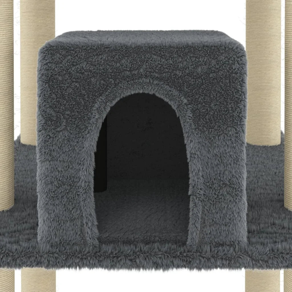 🇫🇷 Arbre à chat 216 cm gris foncé – Avec poteaux en sisal pour griffer, plates-formes et zones de repos 🇬🇧 Cat Tree 216 cm Dark Grey – With sisal scratching posts, platforms & resting spots