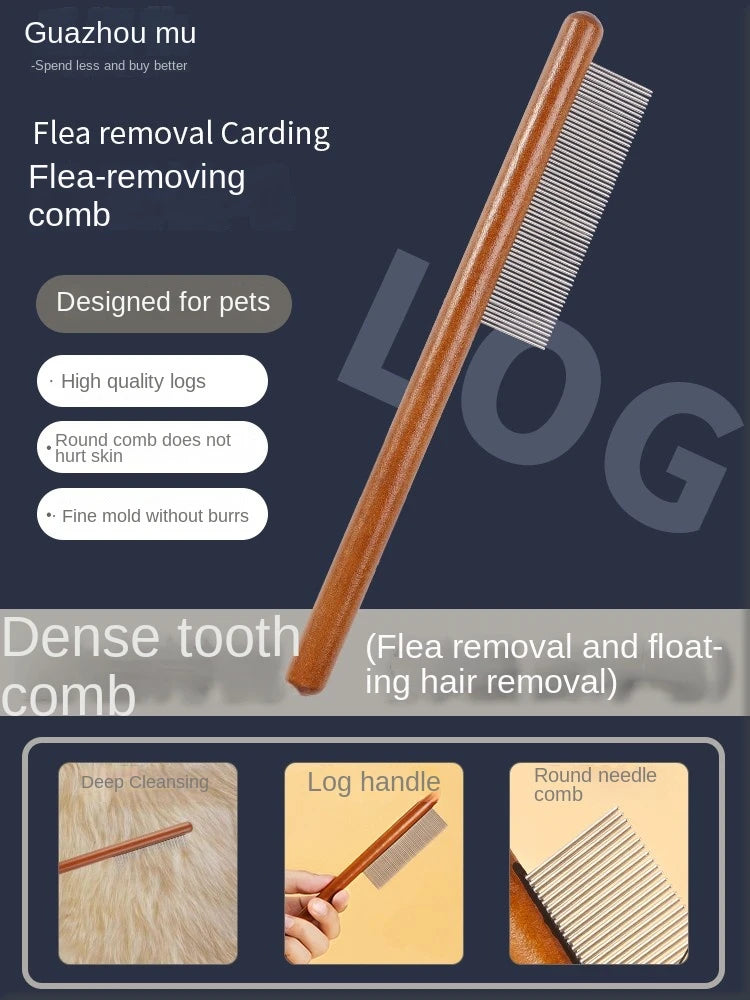 🇫🇷 Peigne en acier inoxydable pour chat, manche bois, retire poils morts – Toilettage chat/chien. 🇬🇧 Stainless steel cat comb, wooden handle, removes loose hair – Cat/dog grooming.