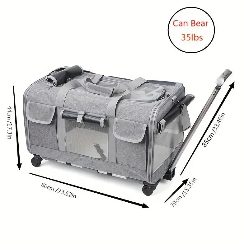 🇫🇷 Chariot de transport XXL pour animaux – Sac trolley pliable et détachable pour chien ou chat, idéal pour les voyages 🇬🇧 Extra Large Pet Trolley – Foldable & Detachable Travel Carrier for Dogs & Cats