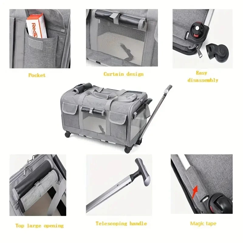 🇫🇷 Chariot de transport XXL pour animaux – Sac trolley pliable et détachable pour chien ou chat, idéal pour les voyages 🇬🇧 Extra Large Pet Trolley – Foldable & Detachable Travel Carrier for Dogs & Cats