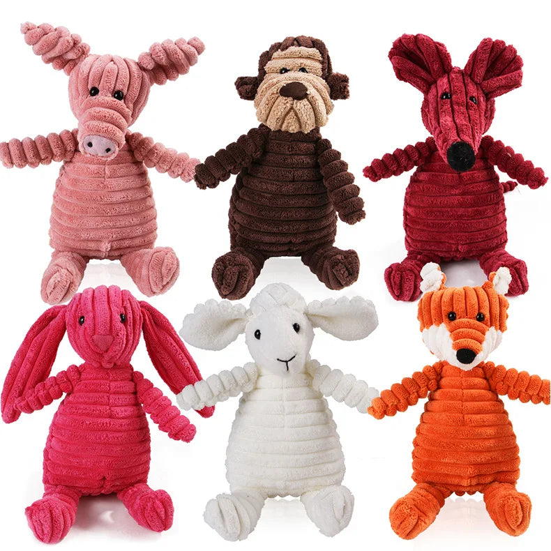 🇫🇷 Jouet en peluche avec couineur pour chien – Singe ou cochon en velours côtelé, nettoie les dents, résistant pour grands chiens. 🇬🇧 Corduroy monkey/pig plush dog toy with squeaker – Tooth cleaning, durable for large dogs.
