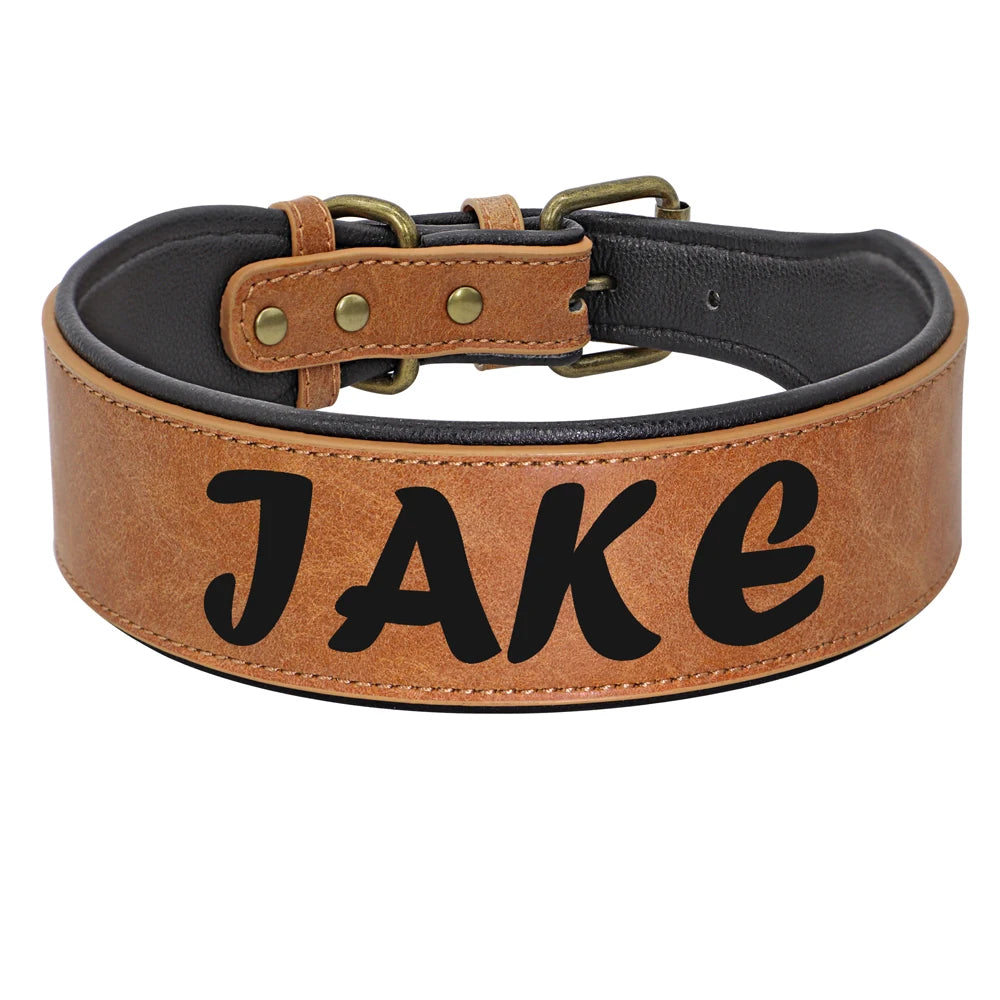 🇫🇷 Collier en cuir personnalisé pour chien – Large, rembourré, gravure du nom gratuite, idéal pour chiens moyens et grands  🇬🇧 Personalized Leather Dog Collar – Wide, padded, free name engraving, ideal for medium & large dogs
