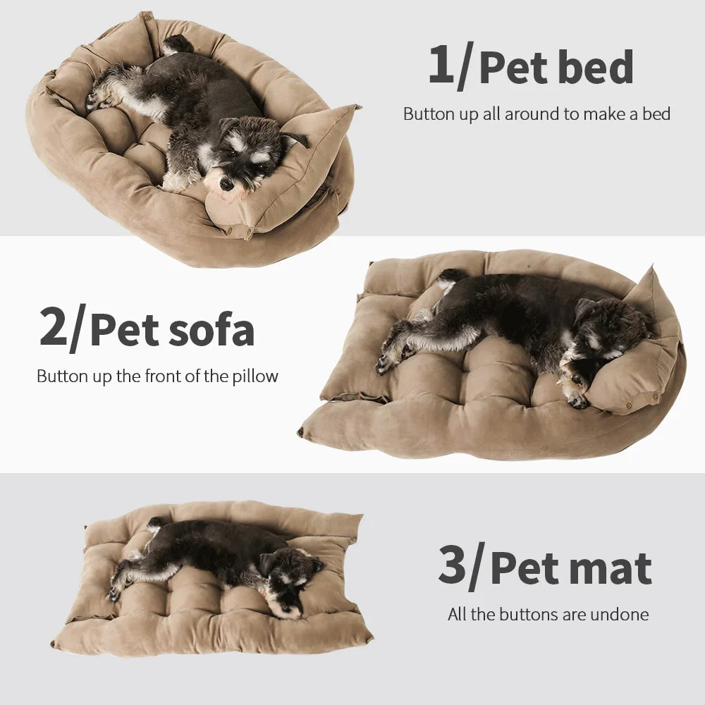🇫🇷 Tapis-lit multifonction 3-en-1 pour chien et chat – Coussin doux, canapé ou niche chaude pour l’hiver 🇬🇧 3-in-1 Multifunction Pet Bed – Soft Cushion, Sofa & Warm Winter Nest for Dogs and Cats