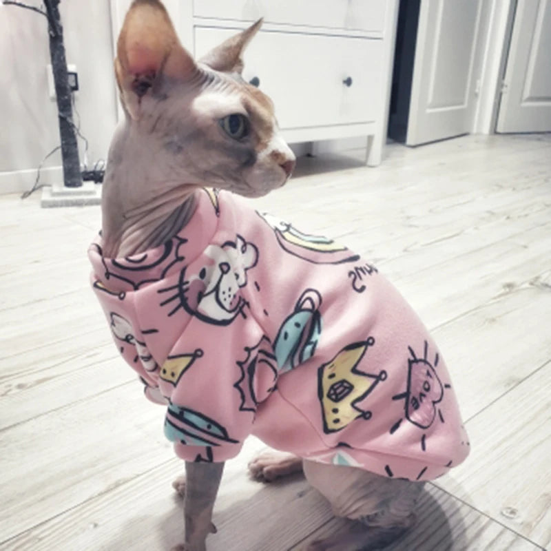 🇫🇷 Vêtements doux pour chats – Sweat à capuche chaud d’hiver, pull confortable pour chats Sphynx & petits chiens | 🇬🇧 Sweet Pet Clothes for Cats – Winter Warm Hoodie Sweater for Sphynx Cats & Small Dogs