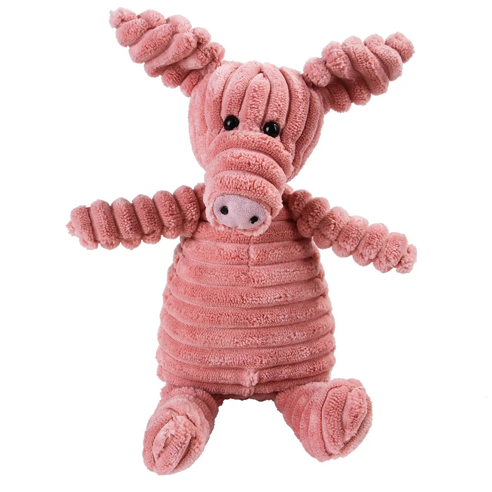 🇫🇷 Jouet en peluche avec couineur pour chien – Singe ou cochon en velours côtelé, nettoie les dents, résistant pour grands chiens. 🇬🇧 Corduroy monkey/pig plush dog toy with squeaker – Tooth cleaning, durable for large dogs.