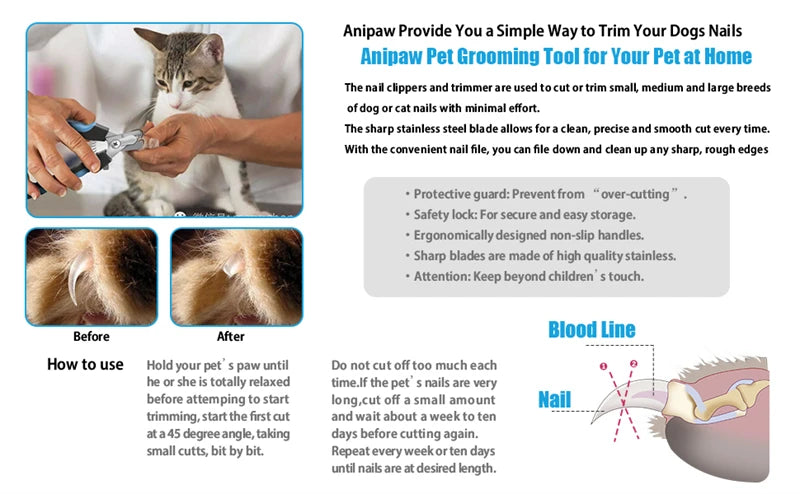 🇫🇷 Coupe-griffes pro avec butée de sécurité – Acier inoxydable – Pour chats et chiens, soin des griffes et toilettage. 🇬🇧 Pro nail clipper with safety guard – Stainless steel – For cats & dogs, claw care and grooming.