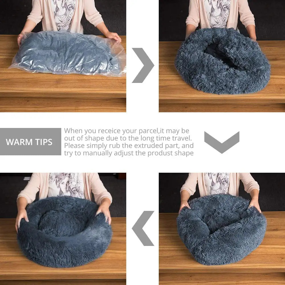 🇫🇷 Lit rond pour chiens & chats (40-90 cm) – Panier ultra doux en peluche longue, couchage chaud pour petits, moyens & grands animaux | 🇬🇧 Round Pet Bed (40-90cm) – Super Soft Long Plush Dog & Cat Bed, Warm Winter Sleeping Nest