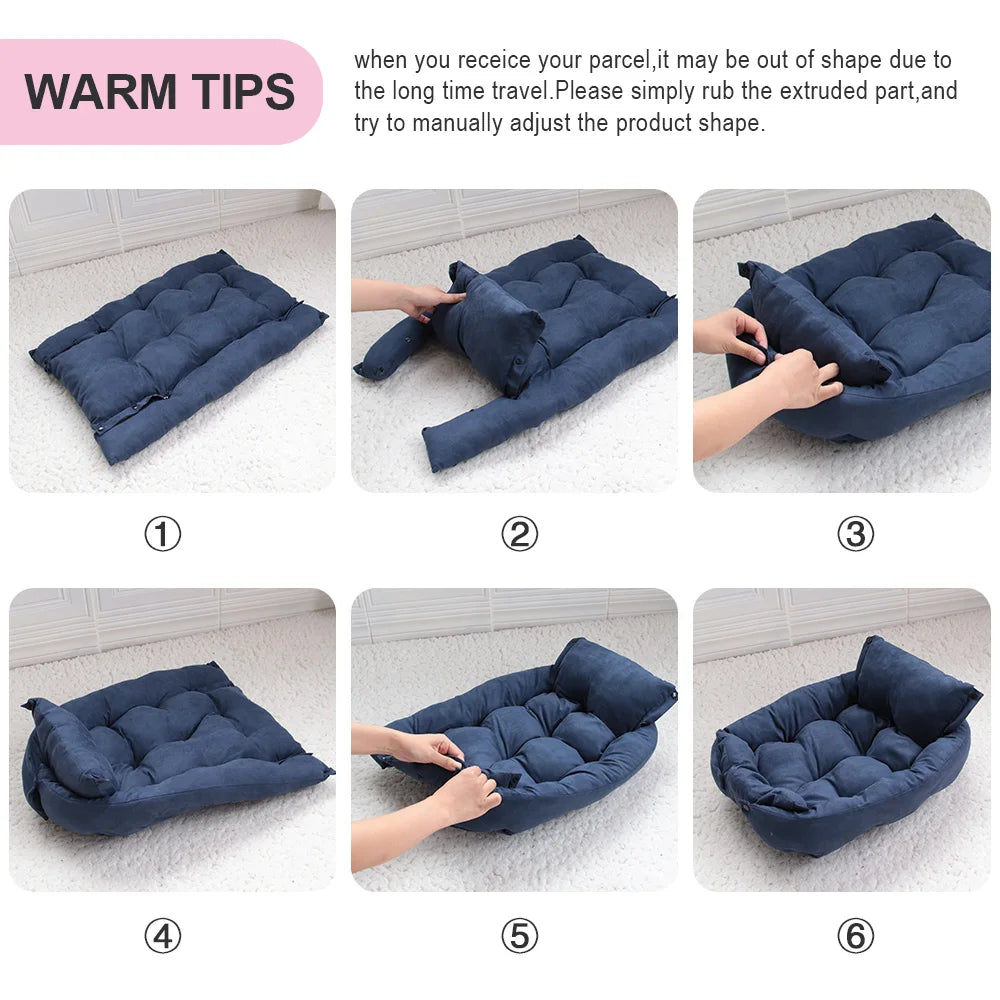 🇫🇷 Tapis-lit multifonction 3-en-1 pour chien et chat – Coussin doux, canapé ou niche chaude pour l’hiver 🇬🇧 3-in-1 Multifunction Pet Bed – Soft Cushion, Sofa & Warm Winter Nest for Dogs and Cats