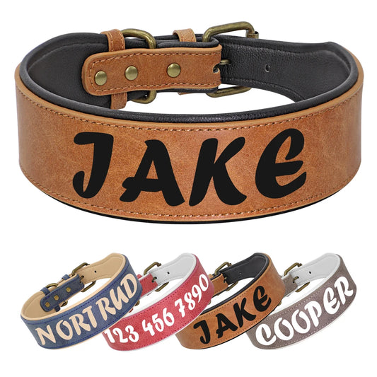 🇫🇷 Collier en cuir personnalisé pour chien – Large, rembourré, gravure du nom gratuite, idéal pour chiens moyens et grands  🇬🇧 Personalized Leather Dog Collar – Wide, padded, free name engraving, ideal for medium & large dogs