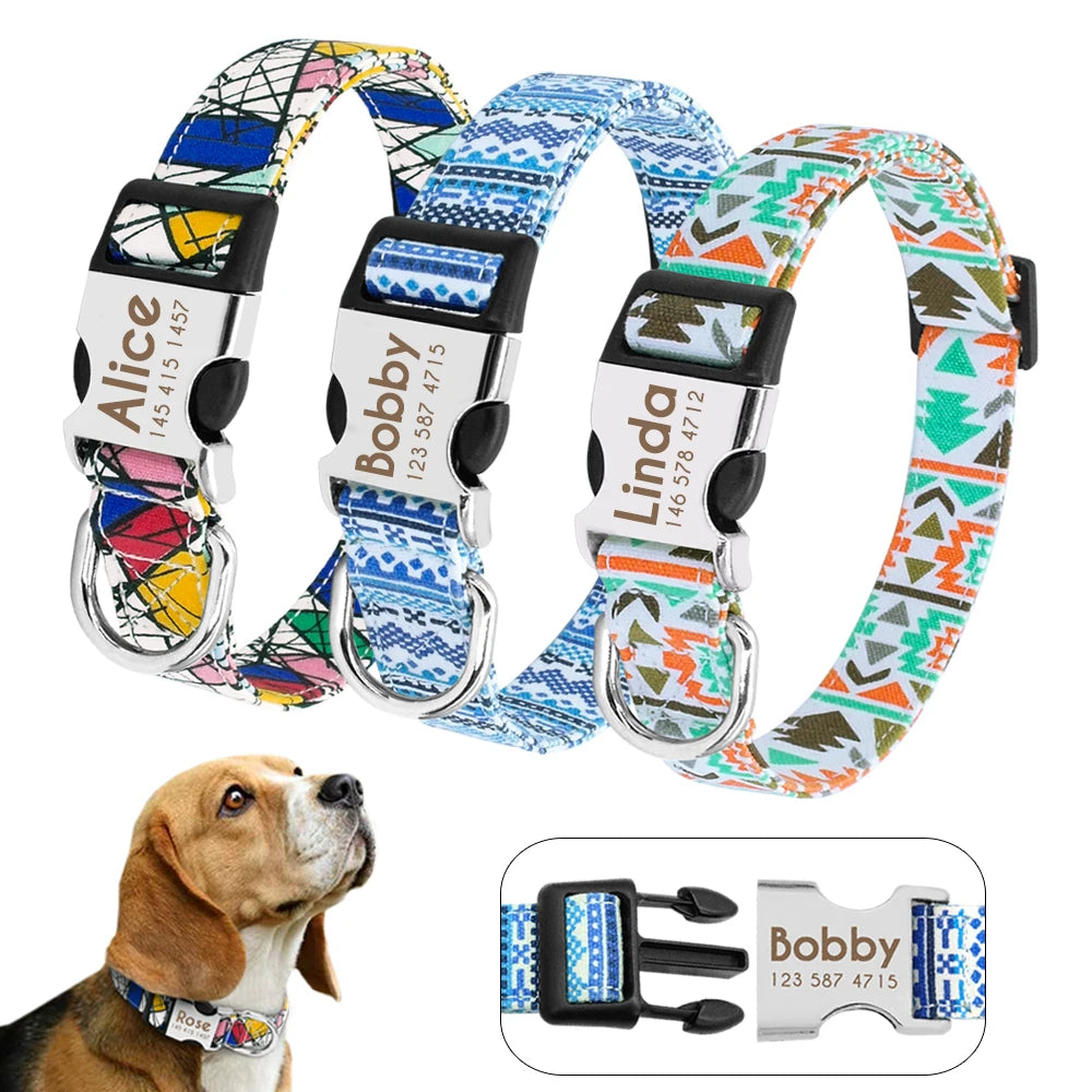 🇫🇷 Collier réglable en nylon pour chien – Personnalisé avec gravure sur la boucle, anti-perte, pour petits, moyens et grands chiens  🇬🇧 Adjustable Nylon Dog Collar – Personalized with engraved buckle, anti-lost, for small, medium & large dogs