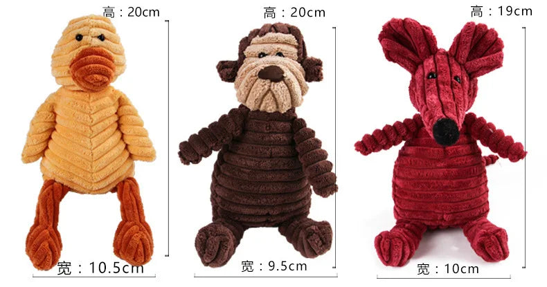 🇫🇷 Jouet en peluche avec couineur pour chien – Singe ou cochon en velours côtelé, nettoie les dents, résistant pour grands chiens. 🇬🇧 Corduroy monkey/pig plush dog toy with squeaker – Tooth cleaning, durable for large dogs.