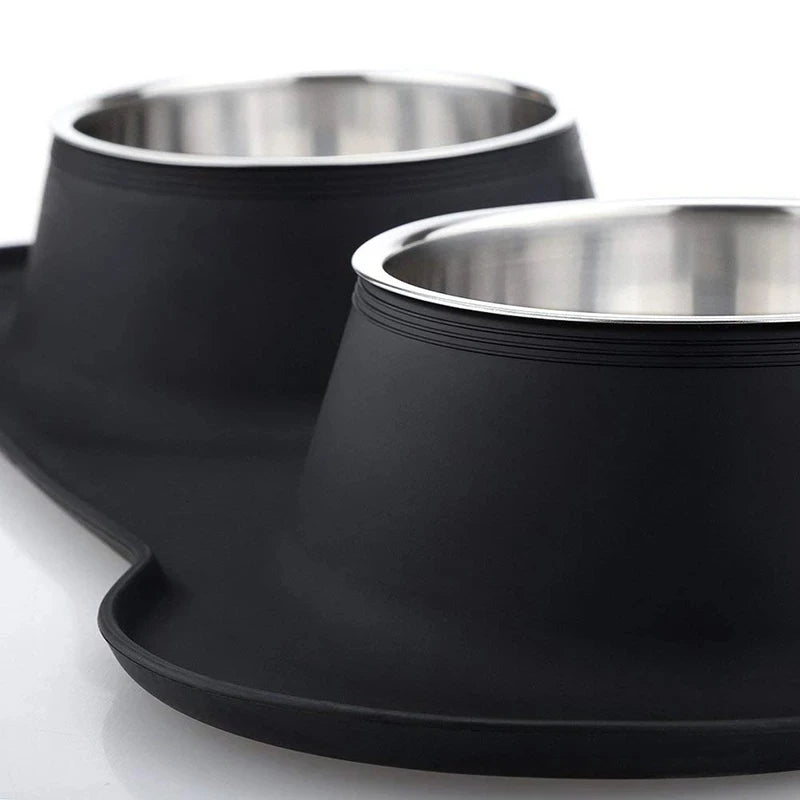 🇫🇷 Gamelle double antidérapante avec tapis en silicone – Bols en acier inoxydable pour l’eau et la nourriture de vos chiens & chats | 🇬🇧 Antislip Double Dog Bowl with Silicone Mat – Durable Stainless Steel Food & Water Feeder for Dogs & Cats