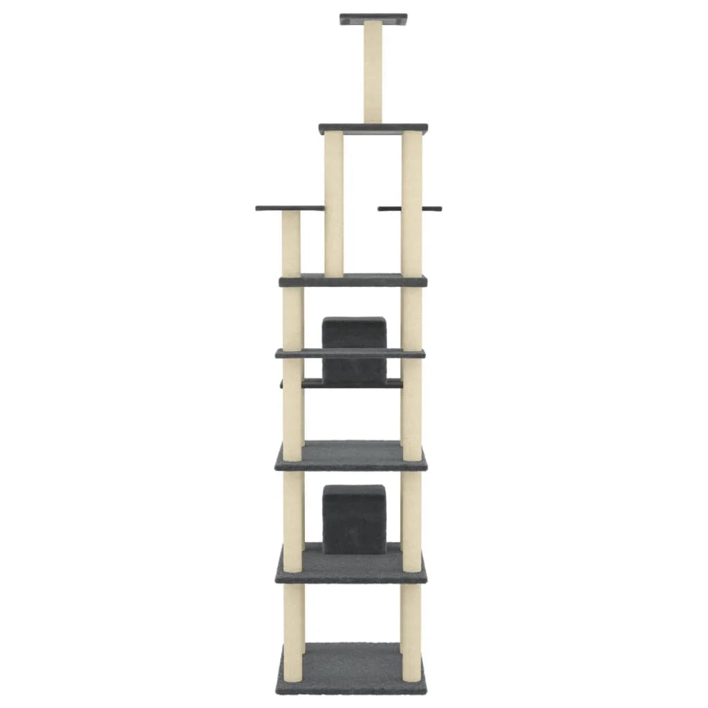 🇫🇷 Arbre à chat 216 cm gris foncé – Avec poteaux en sisal pour griffer, plates-formes et zones de repos  🇬🇧 Cat Tree 216 cm Dark Grey – With sisal scratching posts, platforms & resting spots