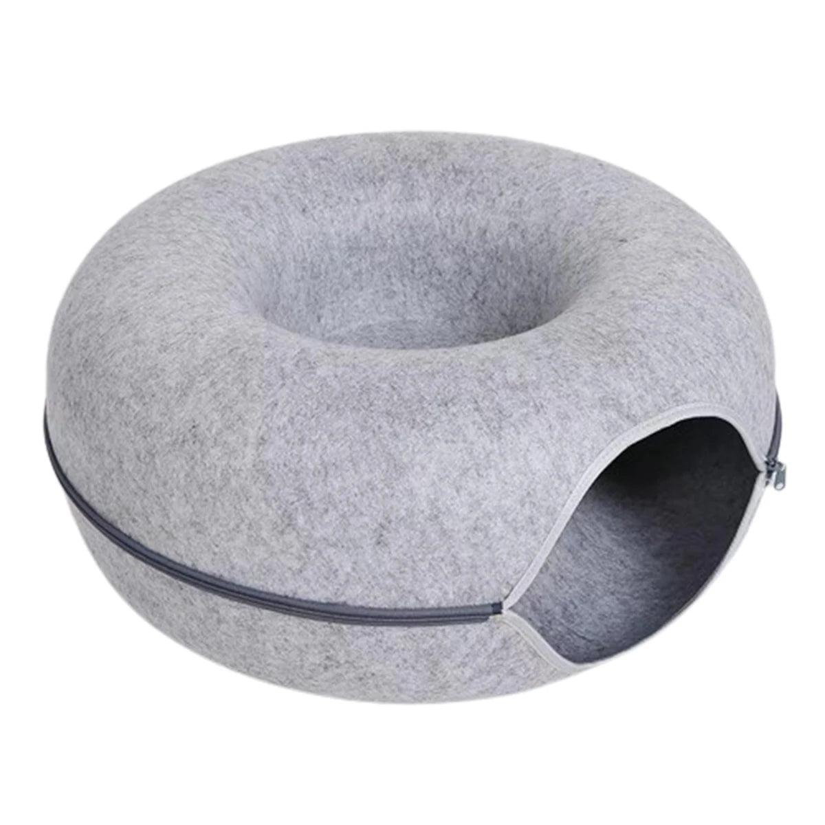 🇫🇷 Lit beignet en feutre pour chat – Maison 2-en-1 avec trou d’aération et tunnel pour jouer et se cacher 🇬🇧 Felt Donut Cat Bed – 2-in-1 House with Breather Hole and Tunnel for Hide & Play