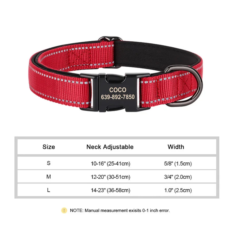 🇫🇷 Collier pour chien réfléchissant et personnalisé – Nylon gravé avec ID, rembourré et réglable pour petits, moyens et grands chiens  🇬🇧 Reflective Personalized Dog Collar – Engraved ID Nylon, Soft Padded & Adjustable for Small, Medium & Large Dogs