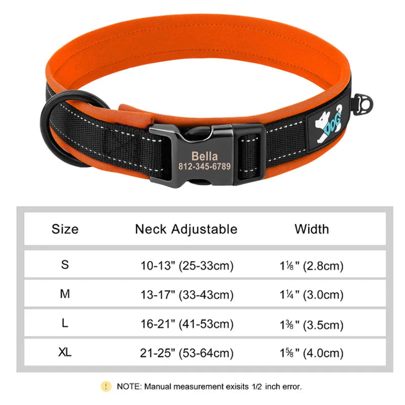🇫🇷 Collier pour chien réfléchissant et personnalisé – Nylon gravé avec ID, rembourré et réglable pour petits, moyens et grands chiens  🇬🇧 Reflective Personalized Dog Collar – Engraved ID Nylon, Soft Padded & Adjustable for Small, Medium & Large Dogs