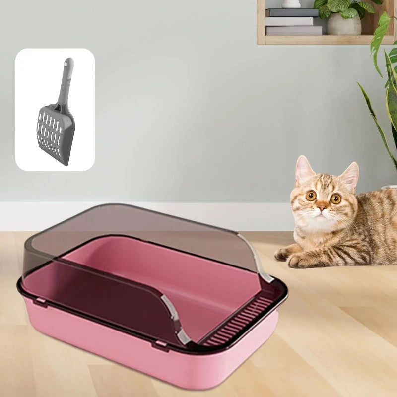 🇫🇷 Litière Tout-en-Un pour Chat avec Rangement pour Pelle – Design Incassable Anti-Rayures, Parois Hautes Anti-Débordement | 🇬🇧 All-in-One Cat Litter Box with Built-in Scoop Storage – Scratch-Resistant, High Walls