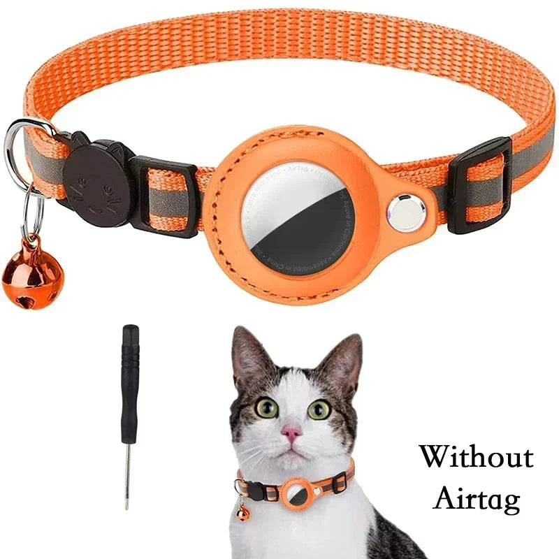 🇫🇷 Collier anti-perte pour chat – Compatible AirTag avec clochette et bande réfléchissante  🇬🇧 Anti-Lost Cat Collar – AirTag compatible with bell and reflective strap