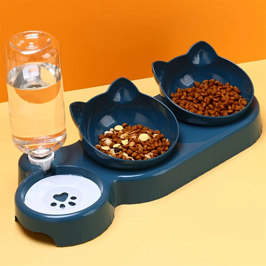 🇫🇷 Gamelles 3-en-1 pour animaux – Bols inclinés avec distributeur d’eau à gravité  🇬🇧 3-in-1 Pet Bowls – Tilted bowls with gravity water feeder