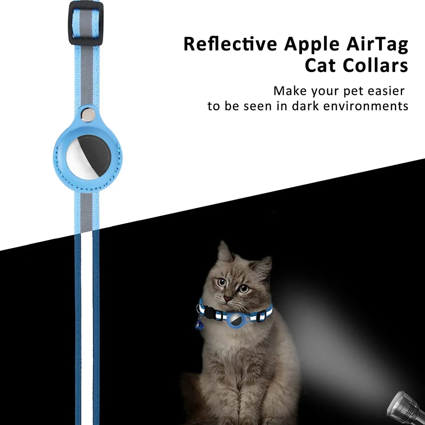 🇫🇷 Collier anti-perte pour chat – Compatible AirTag avec clochette et bande réfléchissante  🇬🇧 Anti-Lost Cat Collar – AirTag compatible with bell and reflective strap