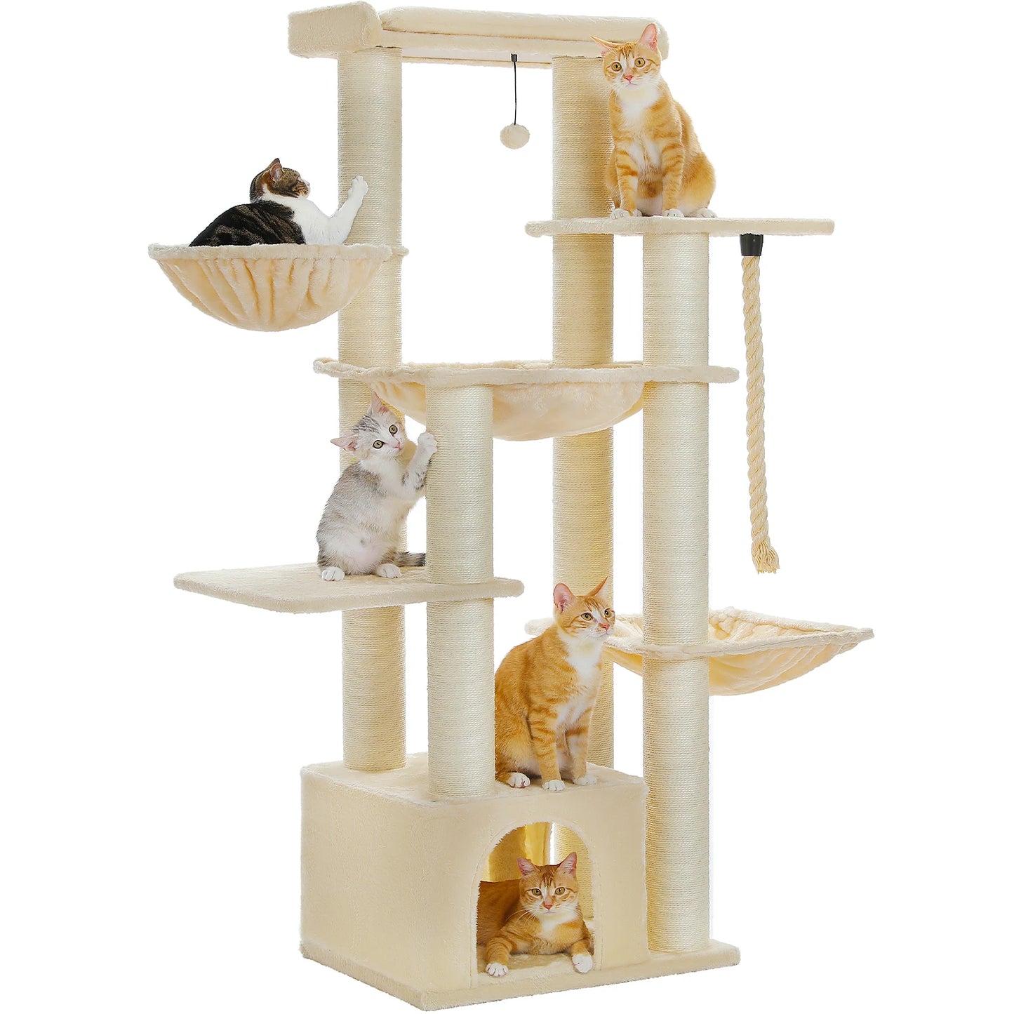🇫🇷 Français : Grand arbre à chat pour grands chats – Tour robuste avec plusieurs niveaux, maison, hamac et 11 poteaux en sisal  🇬🇧 English : Big Cat Tree for Large Cats – Sturdy Tower with Multiple Levels, House, Hammock & 11 Sisal Posts