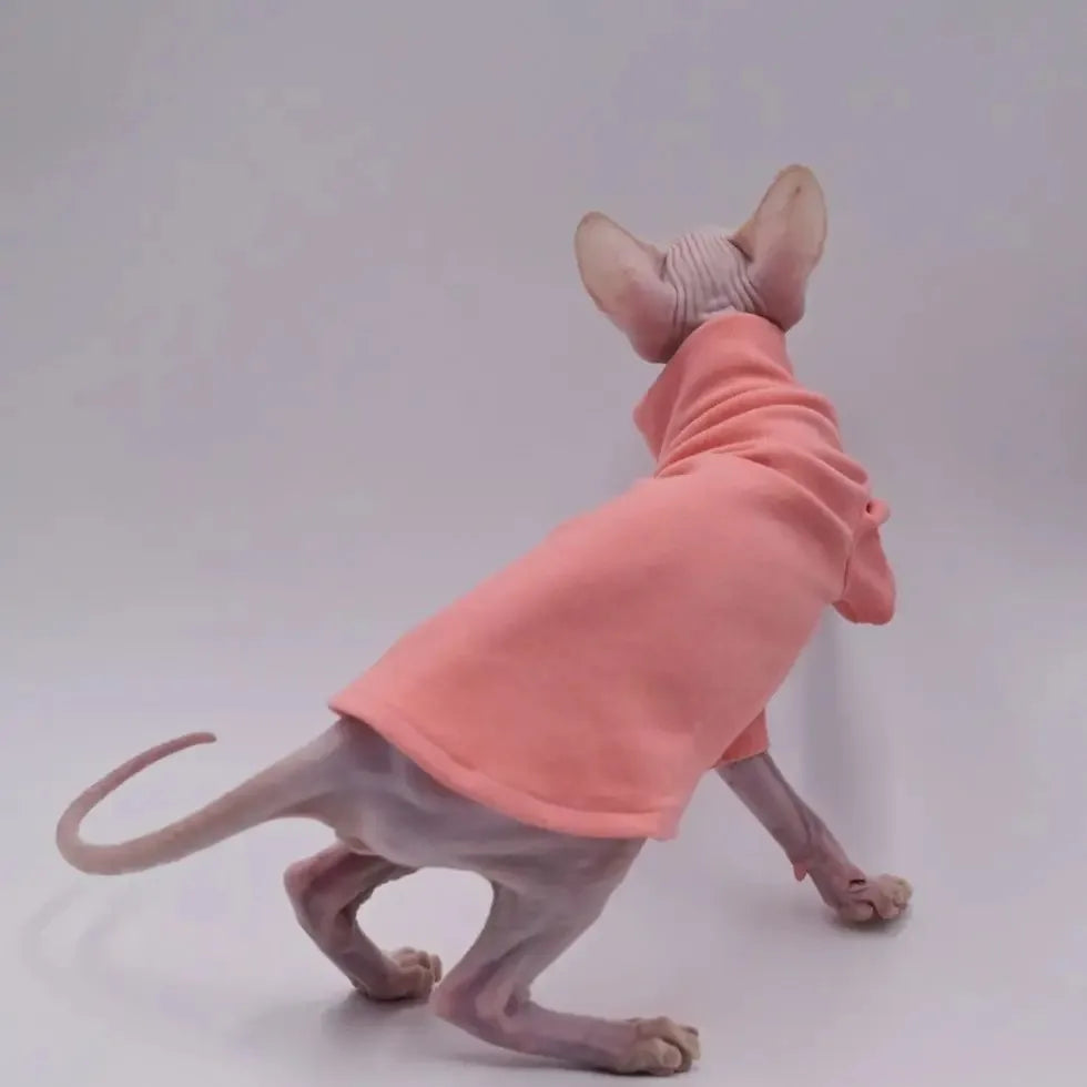 🇫🇷 Vêtement pour Chat Sphynx – Débardeur Rose Uni Toutes Saisons, Col Roulé Confortable en Coton pour Chats Nus & Devon Rex | 🇬🇧 Sphynx Cat Clothes – All-Season Pure Pink Cotton Turtleneck Vest for Hairless Cats & Devon Rex