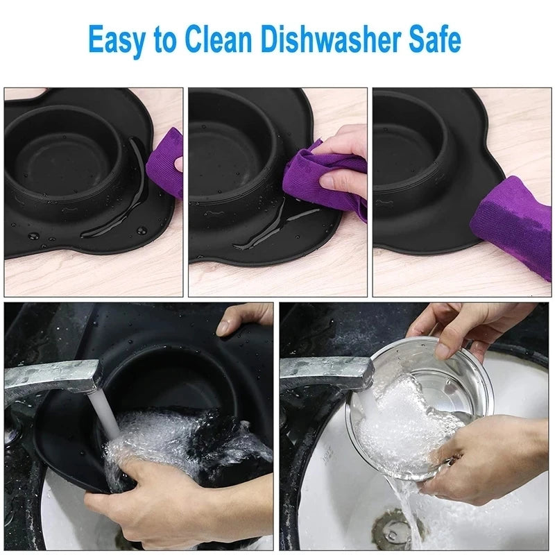 🇫🇷 Gamelle double antidérapante avec tapis en silicone – Bols en acier inoxydable pour l’eau et la nourriture de vos chiens & chats | 🇬🇧 Antislip Double Dog Bowl with Silicone Mat – Durable Stainless Steel Food & Water Feeder for Dogs & Cats