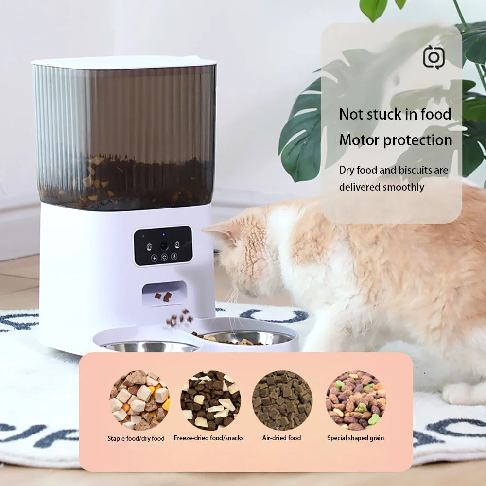 🇫🇷 Distributeur automatique 5L avec caméra – Double gamelle, enregistreur vocal, vidéo, pour croquettes chat/chien, contrôle intelligent 🇬🇧 5L Smart Auto Cat Feeder with Camera – Dual Bowls, Video & Voice Recorder, Dry Food Dispenser for Cats & Dogs