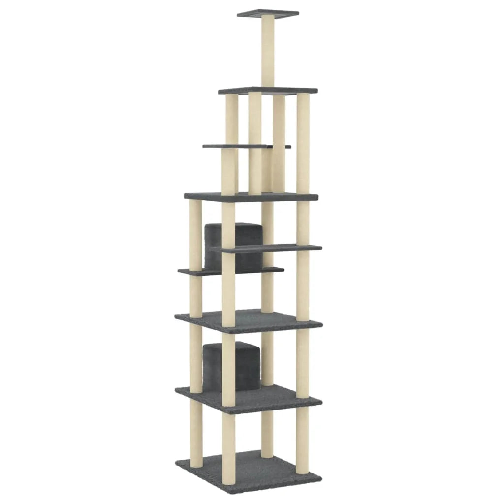 🇫🇷 Arbre à chat 216 cm gris foncé – Avec poteaux en sisal pour griffer, plates-formes et zones de repos  🇬🇧 Cat Tree 216 cm Dark Grey – With sisal scratching posts, platforms & resting spots