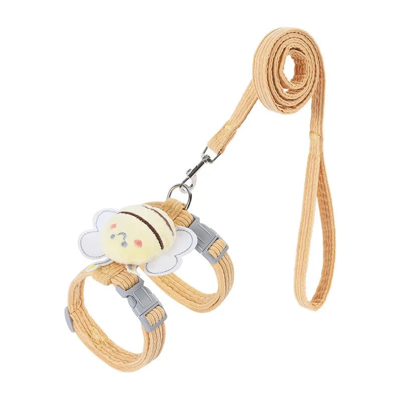🇫🇷 Harnais + laisse + collier pour chat – Ensemble réglable motif abeille, double épaisseur, idéal pour chiens/chats de petite à moyenne taille 🇬🇧 Cat Harness Leash Collar Set – Adjustable Bee Design, Double Layer for Small & Medium Pets, Outdoor Walking