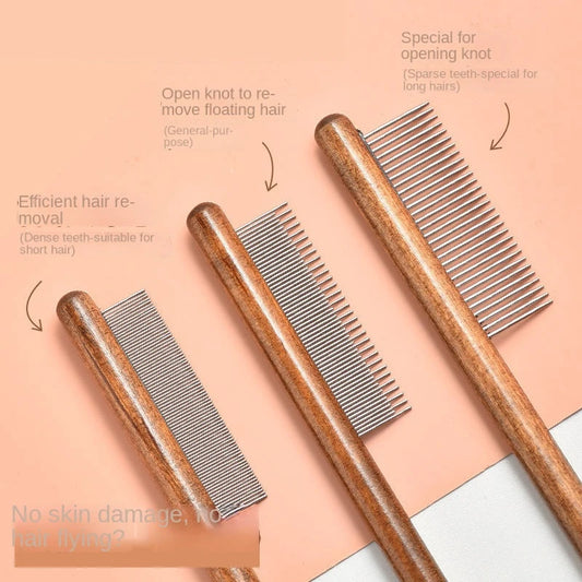 🇫🇷 Peigne en acier inoxydable pour chat, manche bois, retire poils morts – Toilettage chat/chien. 🇬🇧 Stainless steel cat comb, wooden handle, removes loose hair – Cat/dog grooming.