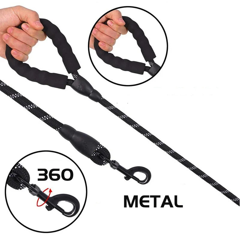🇫🇷 Laisse pour chien réfléchissante avec poignée rembourrée – Corde double résistante pour chiens puissants, plus de sécurité et de contrôle  🇬🇧 Reflective Dog Leash with Padded Handle – Double Heavy-Duty Rope for Strong Dogs, Enhanced Safety & Control