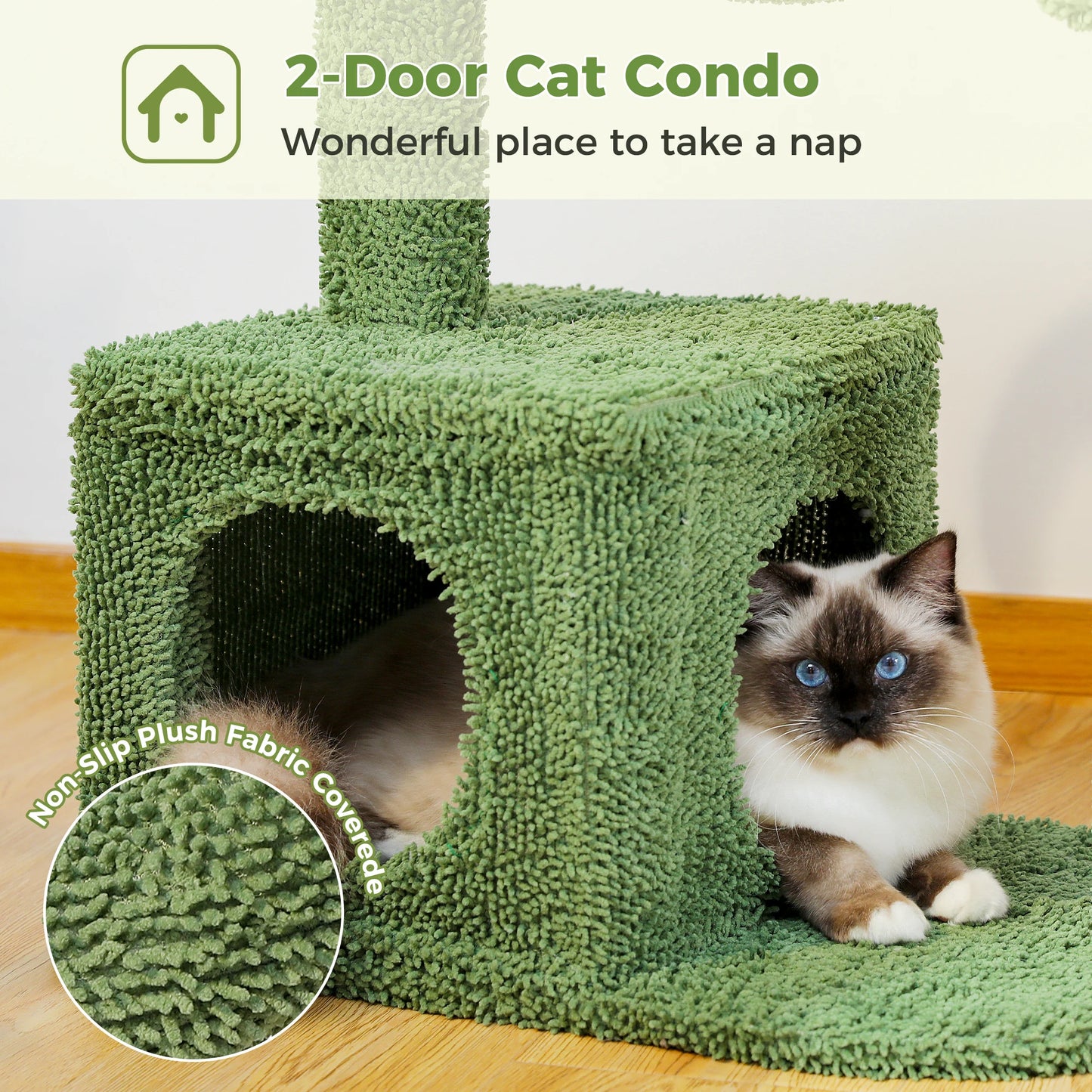 🇫🇷 Arbre à chat cactus – Avec grande niche, hamac, balle suspendue et poteaux à griffer, idéal pour chats d’intérieur  🇬🇧 Cactus Cat Tree – Large condo, hammock, dangling ball & scratching posts for indoor cats