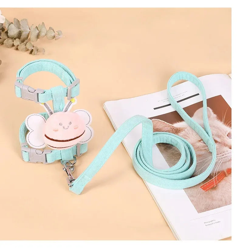 🇫🇷 Harnais + laisse + collier pour chat – Ensemble réglable motif abeille, double épaisseur, idéal pour chiens/chats de petite à moyenne taille 🇬🇧 Cat Harness Leash Collar Set – Adjustable Bee Design, Double Layer for Small & Medium Pets, Outdoor Walking