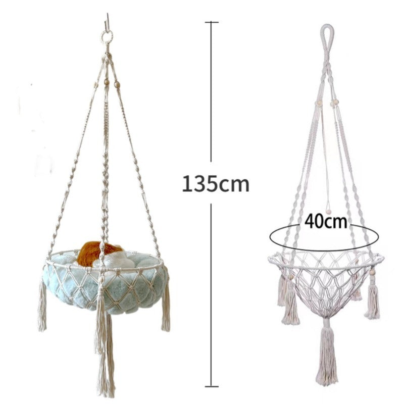 🇫🇷 Hamac suspendu pour chat en corde de coton tressée – Nid douillet bohème à accrocher 🇬🇧 Handwoven Cotton Rope Cat Hammock – Boho Hanging Cozy Nest for Cats