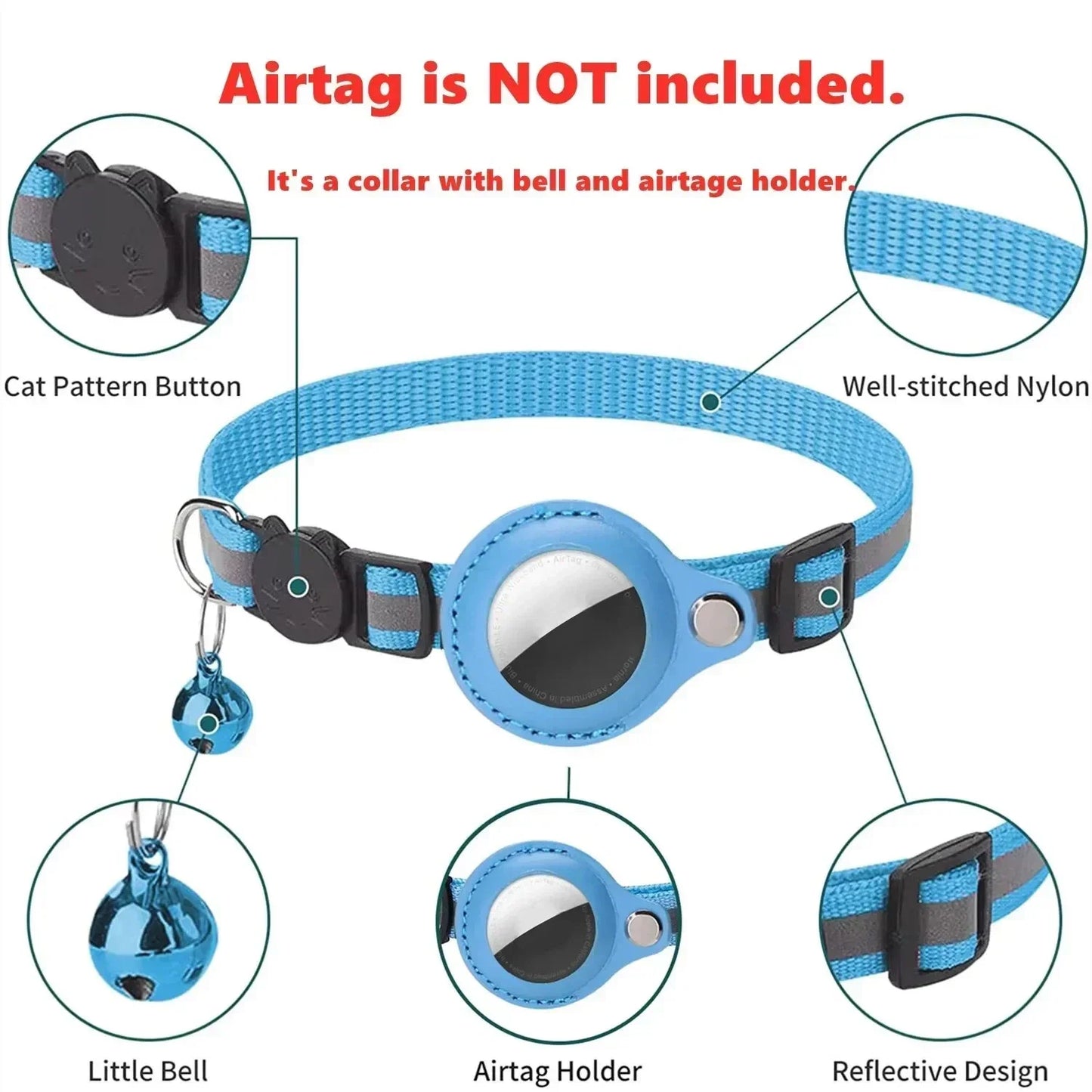 🇫🇷 Collier anti-perte pour chat – Compatible AirTag avec clochette et bande réfléchissante  🇬🇧 Anti-Lost Cat Collar – AirTag compatible with bell and reflective strap