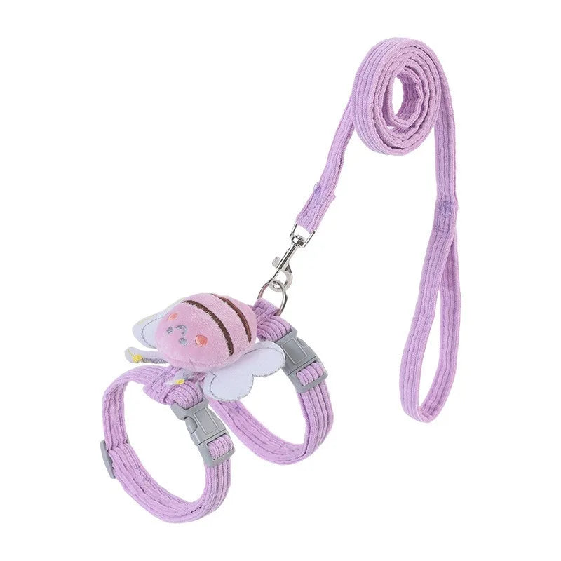 🇫🇷 Harnais + laisse + collier pour chat – Ensemble réglable motif abeille, double épaisseur, idéal pour chiens/chats de petite à moyenne taille 🇬🇧 Cat Harness Leash Collar Set – Adjustable Bee Design, Double Layer for Small & Medium Pets, Outdoor Walking