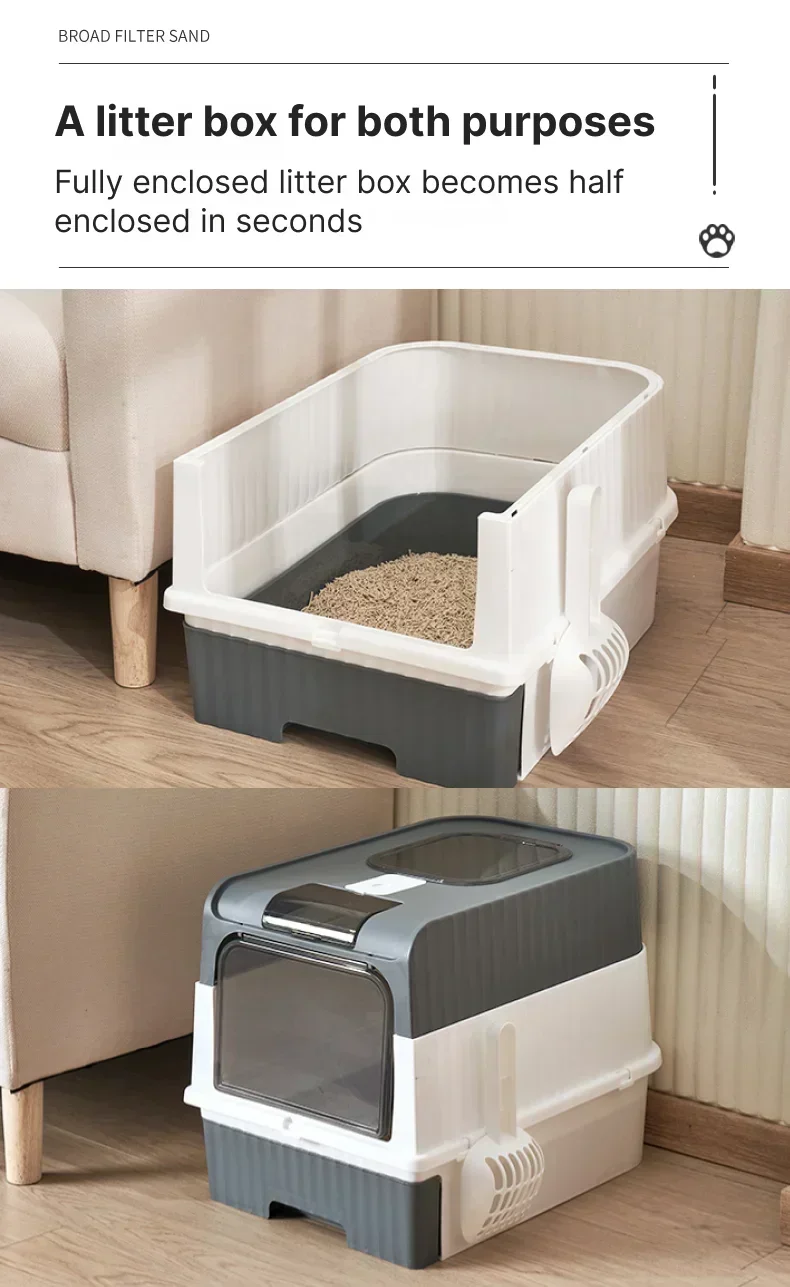 🇫🇷 Litière XXL pour Chat avec Couvercle et Pelle – Bac Fermé Anti-Odeurs à Tiroir | 🇬🇧 Extra Large Cat Litter Box with Lid & Scoop – Odor-Proof Fully Enclosed Drawer Style