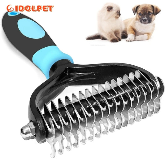 🇫🇷 Brosse pro anti-mue 2 faces pour chiens, chats et chiots – Démêlage, sous-poil et poils morts. 🇬🇧 Pro 2-sided deshedding brush for dogs, cats & puppies – Dematting, undercoat & loose hair.