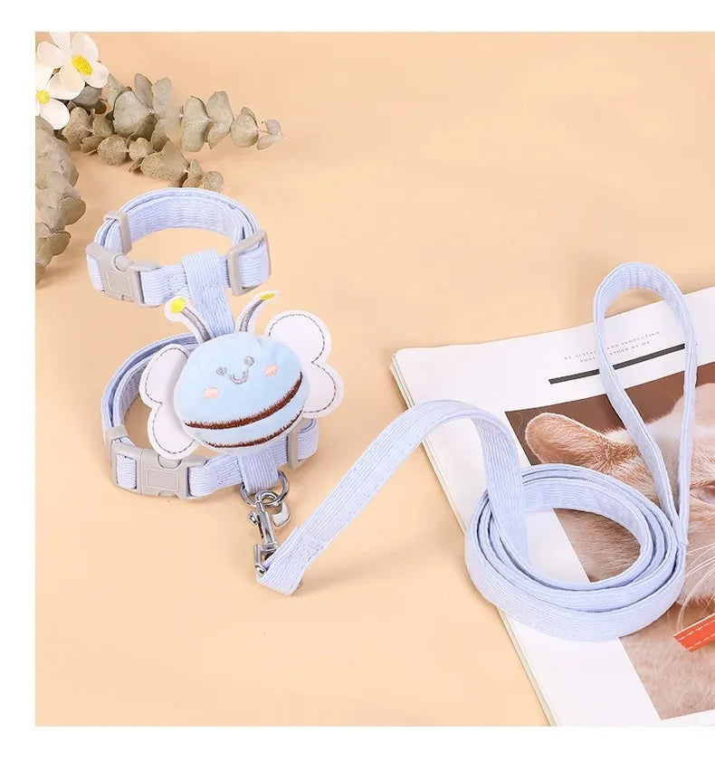 🇫🇷 Harnais + laisse + collier pour chat – Ensemble réglable motif abeille, double épaisseur, idéal pour chiens/chats de petite à moyenne taille 🇬🇧 Cat Harness Leash Collar Set – Adjustable Bee Design, Double Layer for Small & Medium Pets, Outdoor Walking