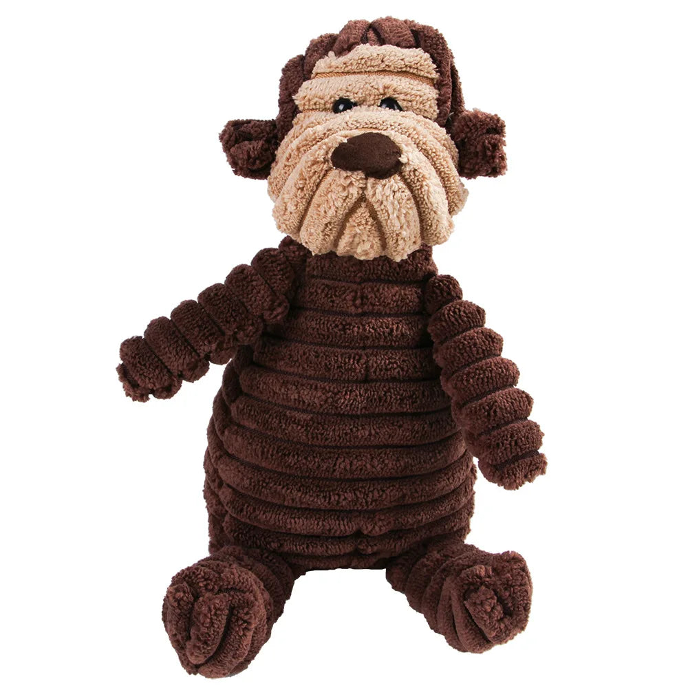 🇫🇷 Jouet en peluche avec couineur pour chien – Singe ou cochon en velours côtelé, nettoie les dents, résistant pour grands chiens. 🇬🇧 Corduroy monkey/pig plush dog toy with squeaker – Tooth cleaning, durable for large dogs.